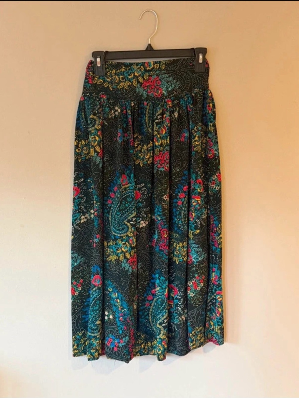 NATURAL LIFE Black Maxi Skirt with Teal, Pink and Yellow Paisley Print